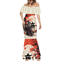 Samurai Warrior Japan Mermaid Dress Red-blossomed Tree Classic Japanese Stylized - Polynesian Pride