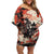 Samurai Warrior Japan Off Shoulder Short Dress Red-blossomed Tree Classic Japanese Stylized - Polynesian Pride
