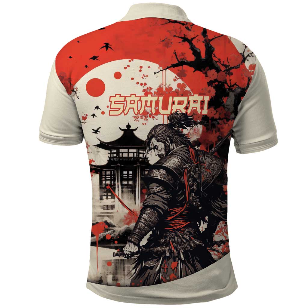 Samurai Warrior Japan Polo Shirt Red-blossomed Tree Classic Japanese Stylized - Polynesian Pride
