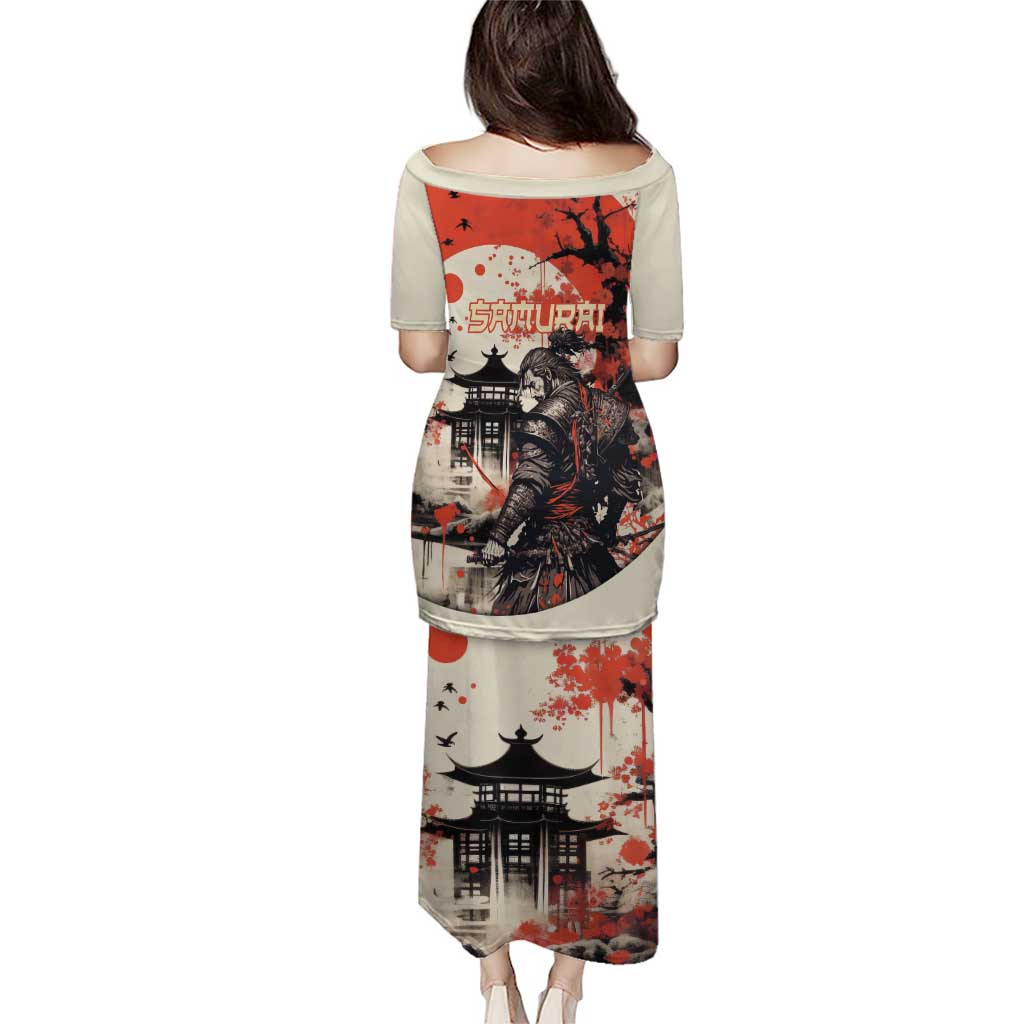 Samurai Warrior Japan Puletasi Red-blossomed Tree Classic Japanese Stylized - Polynesian Pride