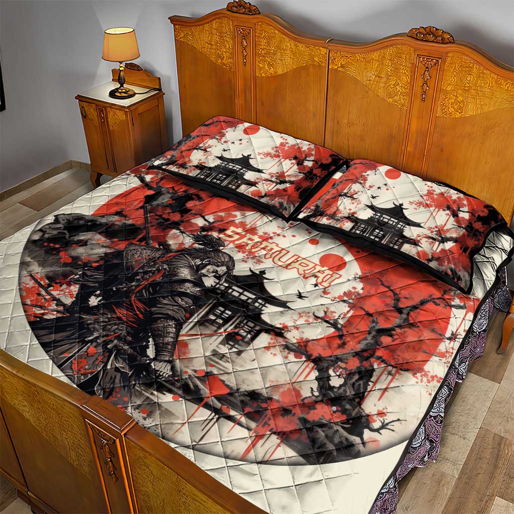 Samurai Warrior Japan Quilt Bed Set Red-blossomed Tree Classic Japanese Stylized - Polynesian Pride