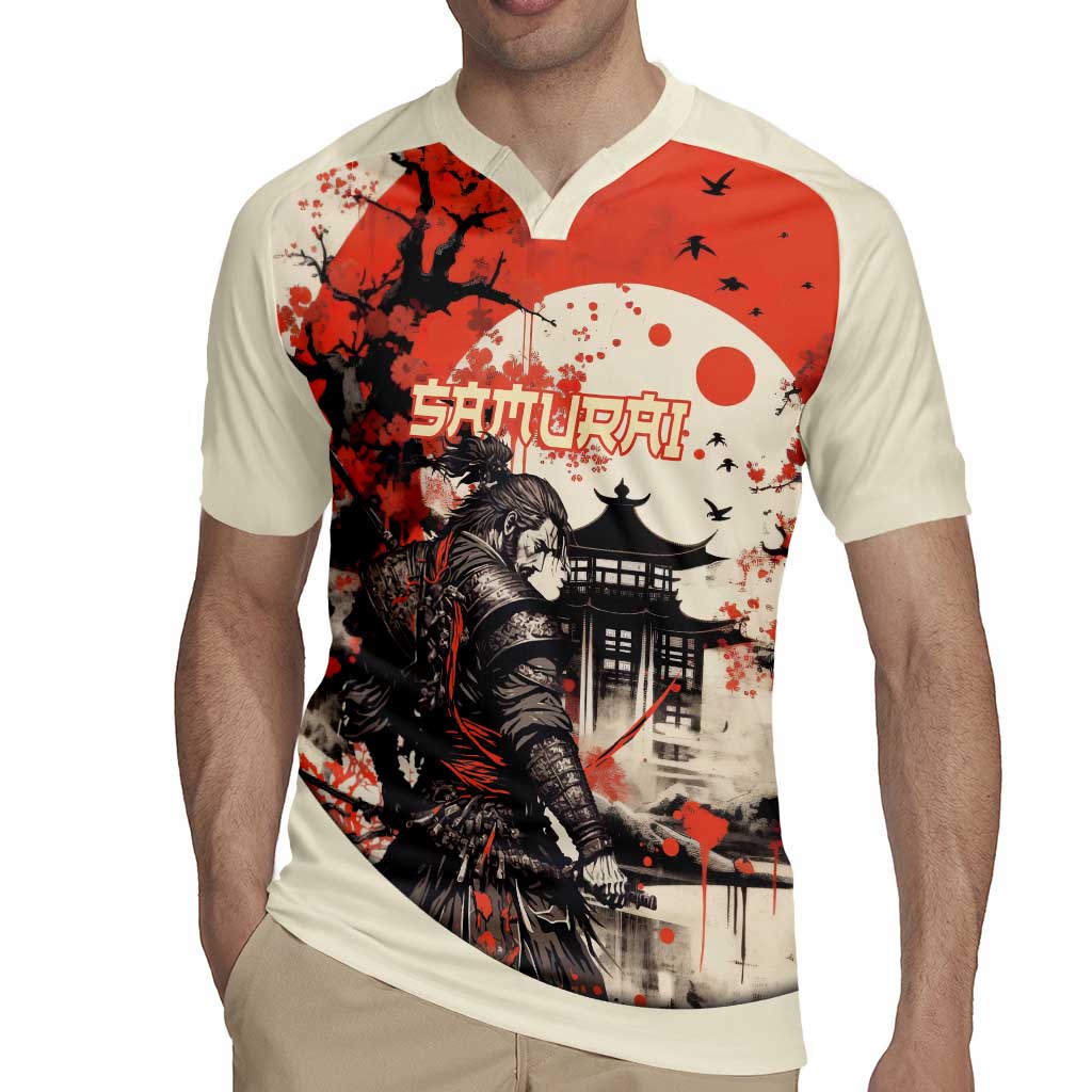 Samurai Warrior Japan Rugby Jersey Red-blossomed Tree Classic Japanese Stylized - Polynesian Pride
