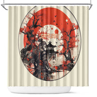 Samurai Warrior Japan Shower Curtain Red-blossomed Tree Classic Japanese Stylized - Polynesian Pride
