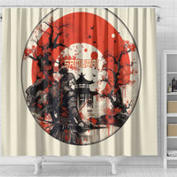 Samurai Warrior Japan Shower Curtain Red-blossomed Tree Classic Japanese Stylized - Polynesian Pride