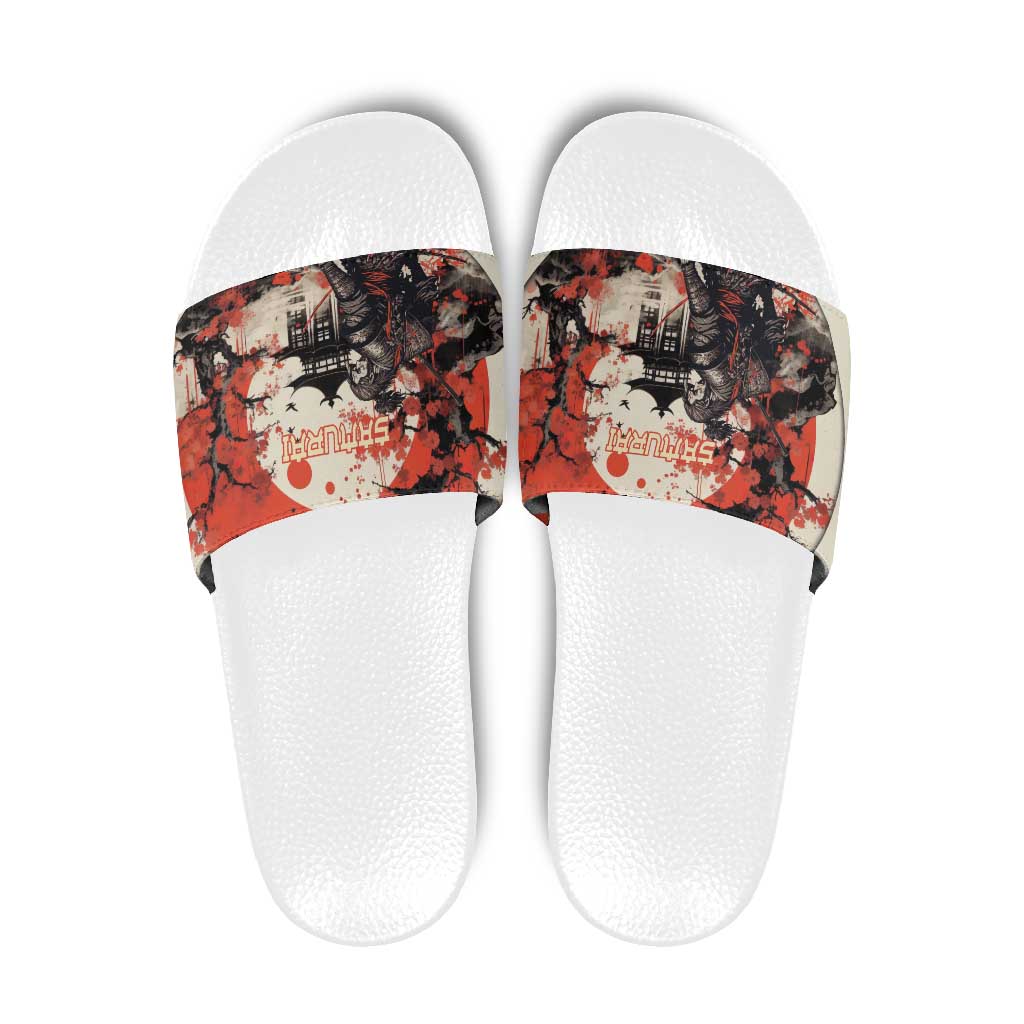Samurai Warrior Japan Slide Sandals Red-blossomed Tree Classic Japanese Stylized - Polynesian Pride
