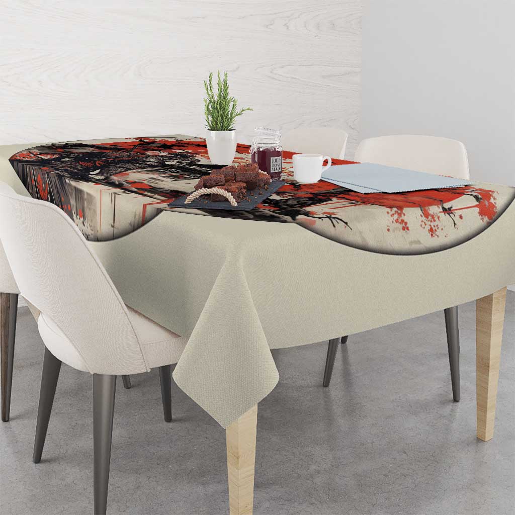Samurai Warrior Japan Tablecloth Red-blossomed Tree Classic Japanese Stylized - Polynesian Pride