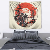 Samurai Warrior Japan Tapestry Red-blossomed Tree Classic Japanese Stylized - Polynesian Pride