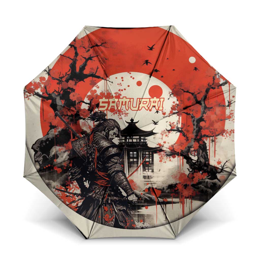 Samurai Warrior Japan Umbrella Red-blossomed Tree Classic Japanese Stylized - Polynesian Pride