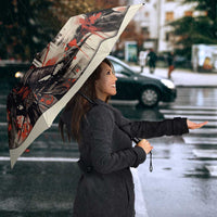 Samurai Warrior Japan Umbrella Red-blossomed Tree Classic Japanese Stylized - Polynesian Pride