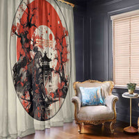 Samurai Warrior Japan Window Curtain Red-blossomed Tree Classic Japanese Stylized - Polynesian Pride
