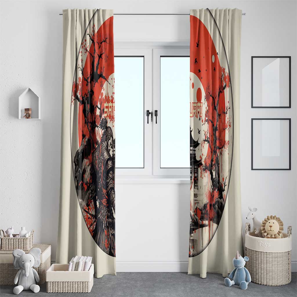 Samurai Warrior Japan Window Curtain Red-blossomed Tree Classic Japanese Stylized - Polynesian Pride