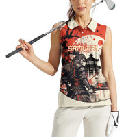 Samurai Warrior Japan Women Sleeveless Polo Shirt Red-blossomed Tree Classic Japanese Stylized - Polynesian Pride