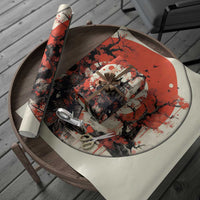 Samurai Warrior Japan Wrapping Paper Red-blossomed Tree Classic Japanese Stylized - Polynesian Pride