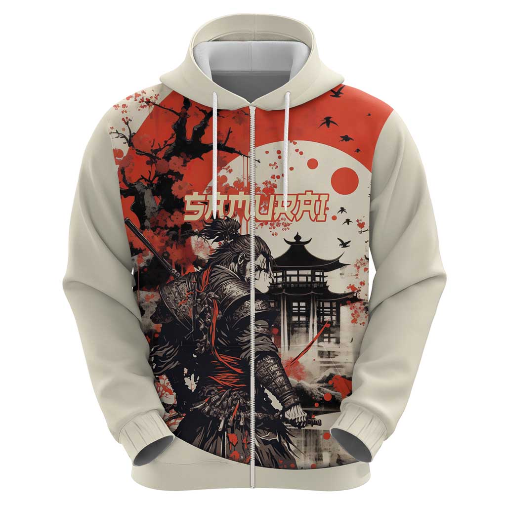 Samurai Warrior Japan Zip Hoodie Red-blossomed Tree Classic Japanese Stylized - Polynesian Pride