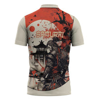 Samurai Warrior Japan Zipper Polo Shirt Red-blossomed Tree Classic Japanese Stylized - Polynesian Pride