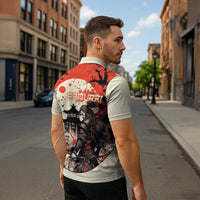Samurai Warrior Japan Zipper Polo Shirt Red-blossomed Tree Classic Japanese Stylized - Polynesian Pride