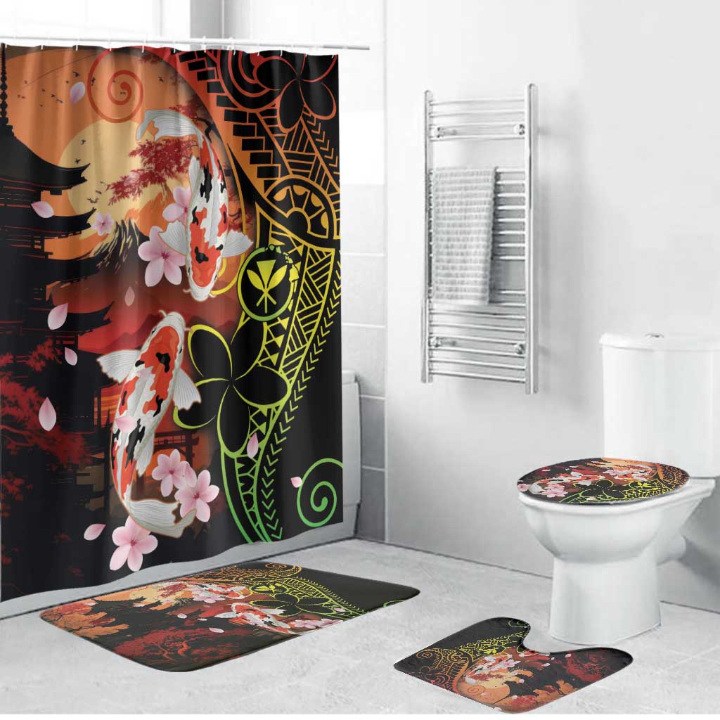 Hawaiian and Japanese Bathroom Set Koi Fish With Kanaka Polynesian Tattoo - Polynesian Pride