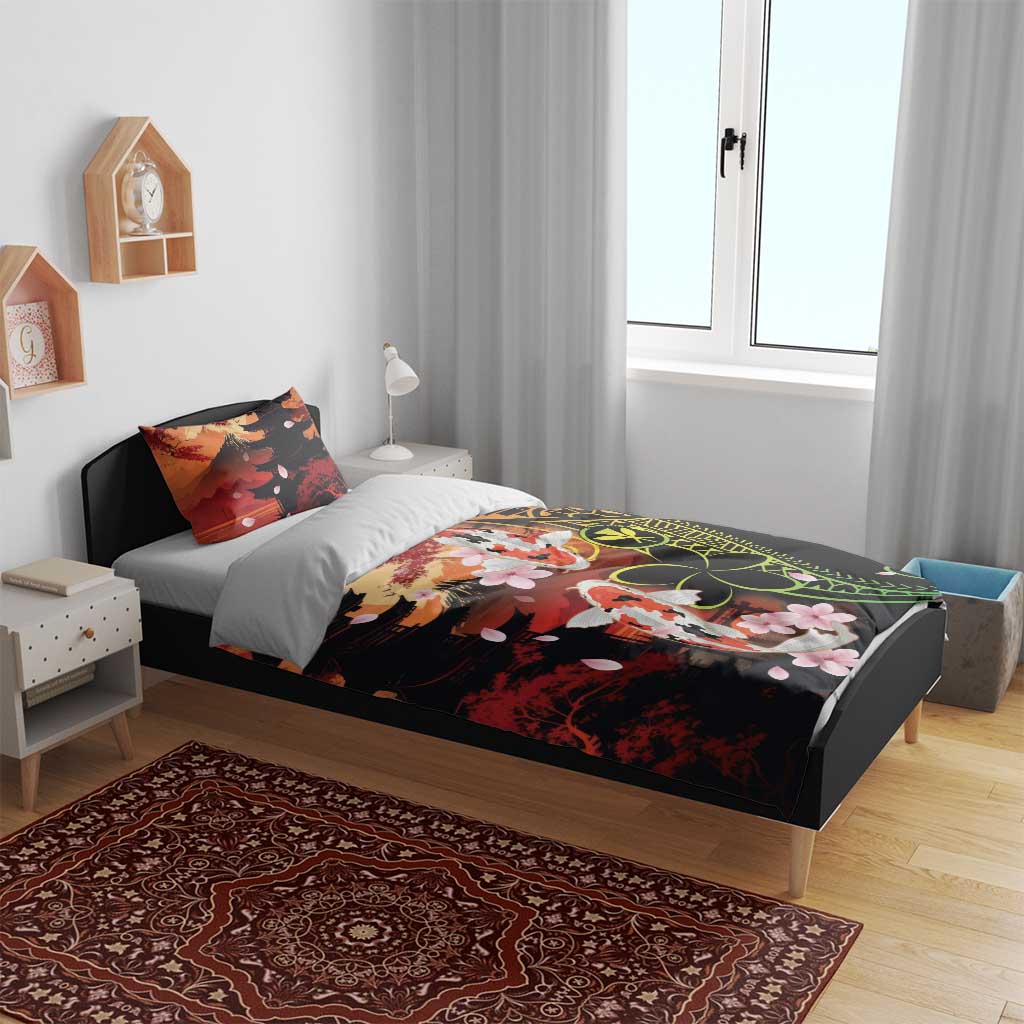 Hawaiian and Japanese Bedding Set Koi Fish With Kanaka Polynesian Tattoo - Polynesian Pride