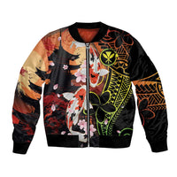 Hawaiian and Japanese Bomber Jacket Koi Fish With Kanaka Polynesian Tattoo - Polynesian Pride