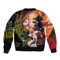 Hawaiian and Japanese Bomber Jacket Koi Fish With Kanaka Polynesian Tattoo - Polynesian Pride