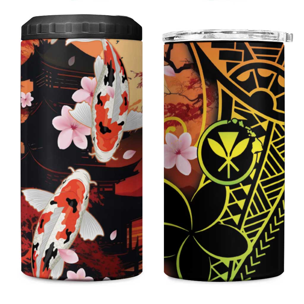 Hawaiian and Japanese 4 in 1 Can Cooler Tumbler Koi Fish With Kanaka Polynesian Tattoo - Polynesian Pride