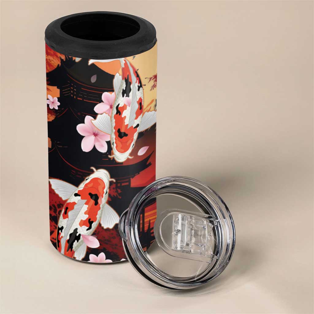 Hawaiian and Japanese 4 in 1 Can Cooler Tumbler Koi Fish With Kanaka Polynesian Tattoo - Polynesian Pride