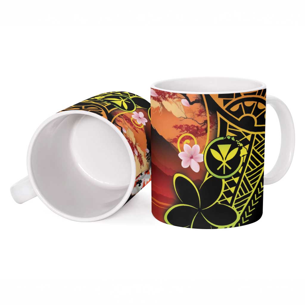 Hawaiian and Japanese Ceramic Mug Koi Fish With Kanaka Polynesian Tattoo - Polynesian Pride