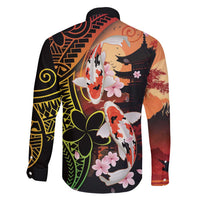 Hawaiian and Japanese Family Matching Long Sleeve Bodycon Dress and Hawaiian Shirt Koi Fish With Kanaka Polynesian Tattoo LT14 - Polynesian Pride