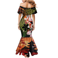 Hawaiian and Japanese Family Matching Mermaid Dress and Hawaiian Shirt Koi Fish With Kanaka Polynesian Tattoo LT14 - Polynesian Pride