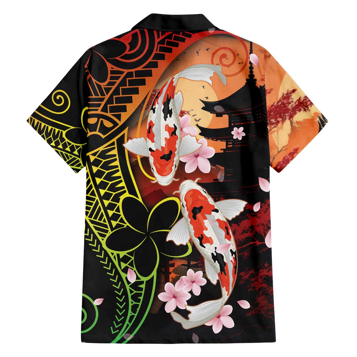 Hawaiian and Japanese Family Matching Off The Shoulder Long Sleeve Dress and Hawaiian Shirt Koi Fish With Kanaka Polynesian Tattoo - Polynesian Pride