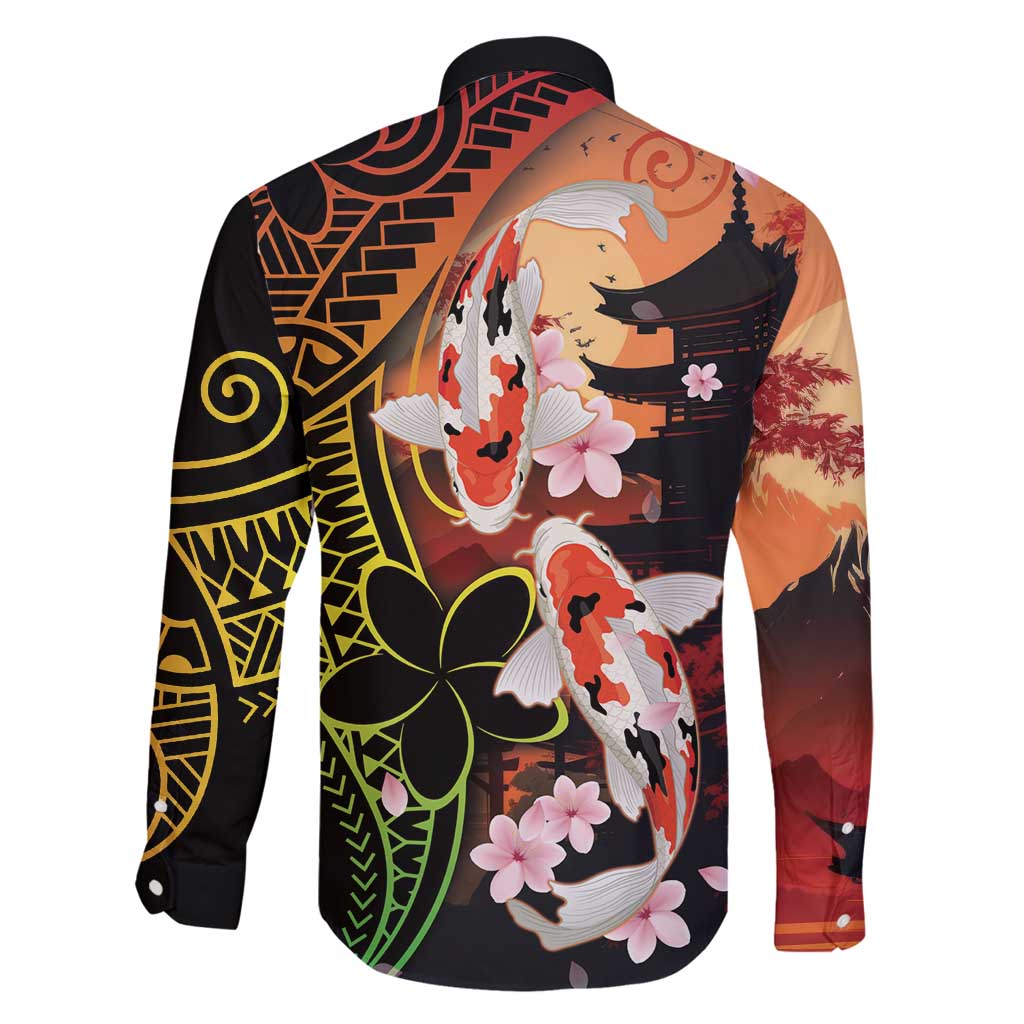 Hawaiian and Japanese Family Matching Off Shoulder Maxi Dress and Hawaiian Shirt Koi Fish With Kanaka Polynesian Tattoo LT14 - Polynesian Pride