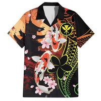 Hawaiian and Japanese Family Matching Short Sleeve Bodycon Dress and Hawaiian Shirt Koi Fish With Kanaka Polynesian Tattoo LT14 Dad's Shirt - Short Sleeve Black - Polynesian Pride