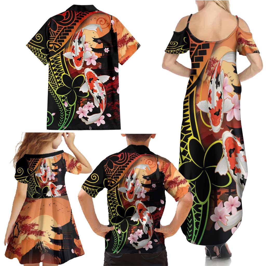 Hawaiian and Japanese Family Matching Summer Maxi Dress and Hawaiian Shirt Koi Fish With Kanaka Polynesian Tattoo LT14 - Polynesian Pride