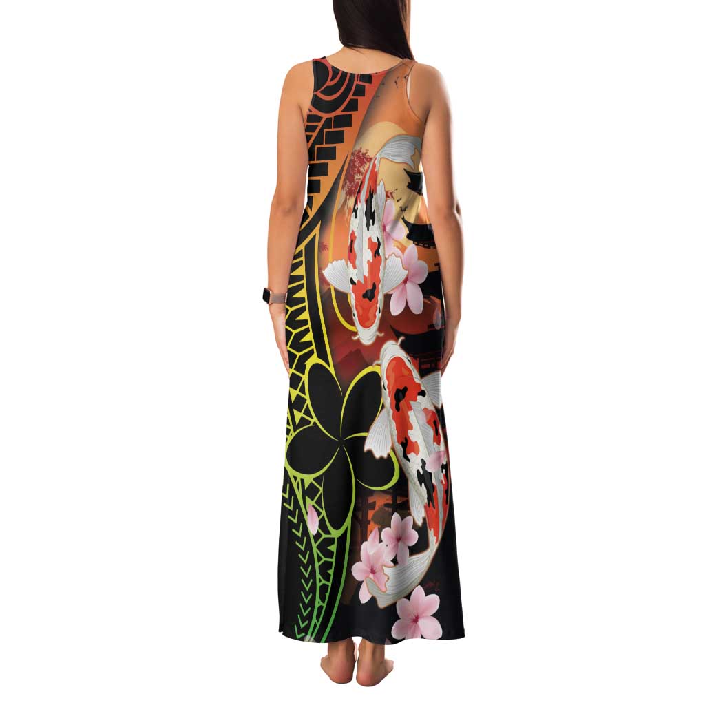 Hawaiian and Japanese Family Matching Tank Maxi Dress and Hawaiian Shirt Koi Fish With Kanaka Polynesian Tattoo - Polynesian Pride