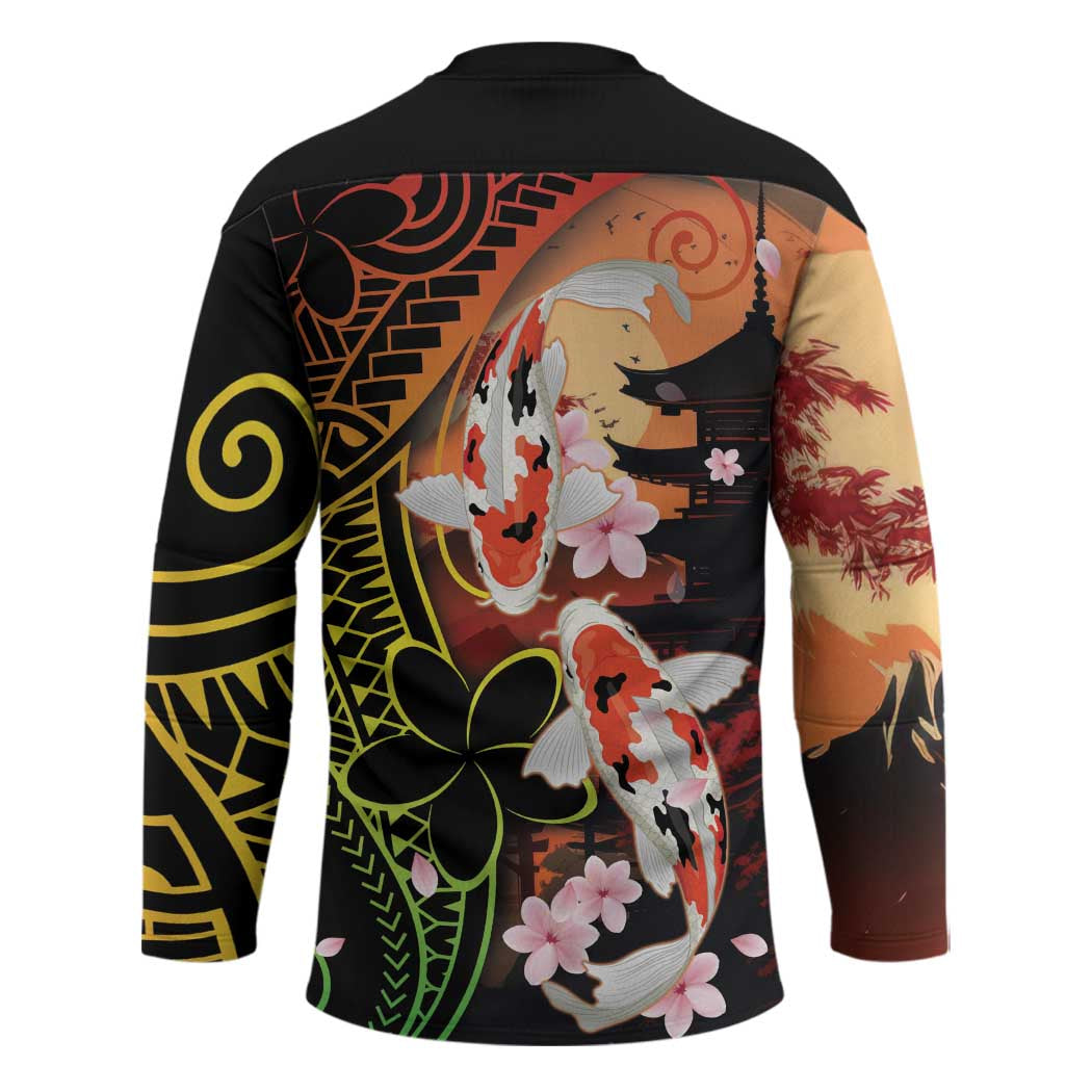 Hawaiian and Japanese Hockey Jersey Koi Fish With Kanaka Polynesian Tattoo - Polynesian Pride