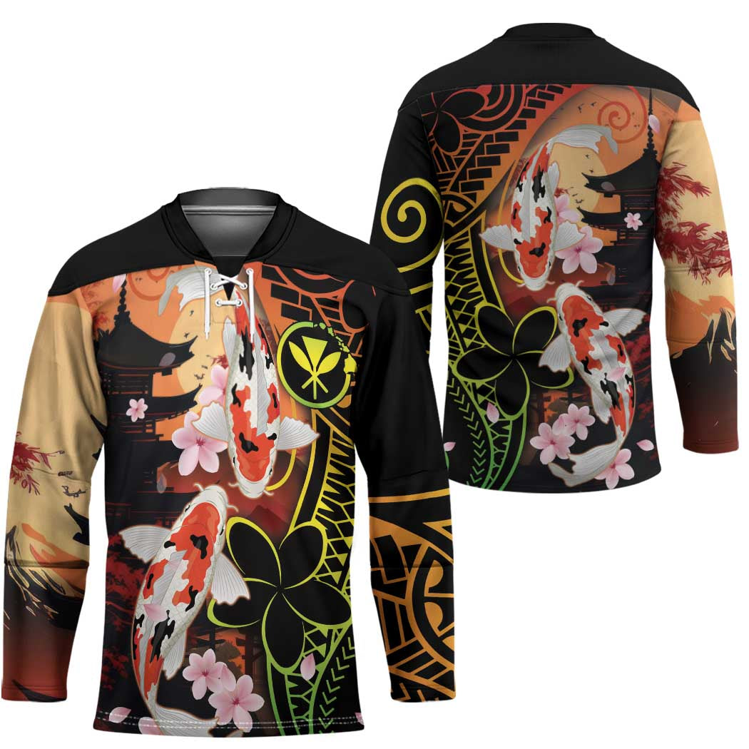 Hawaiian and Japanese Hockey Jersey Koi Fish With Kanaka Polynesian Tattoo - Polynesian Pride