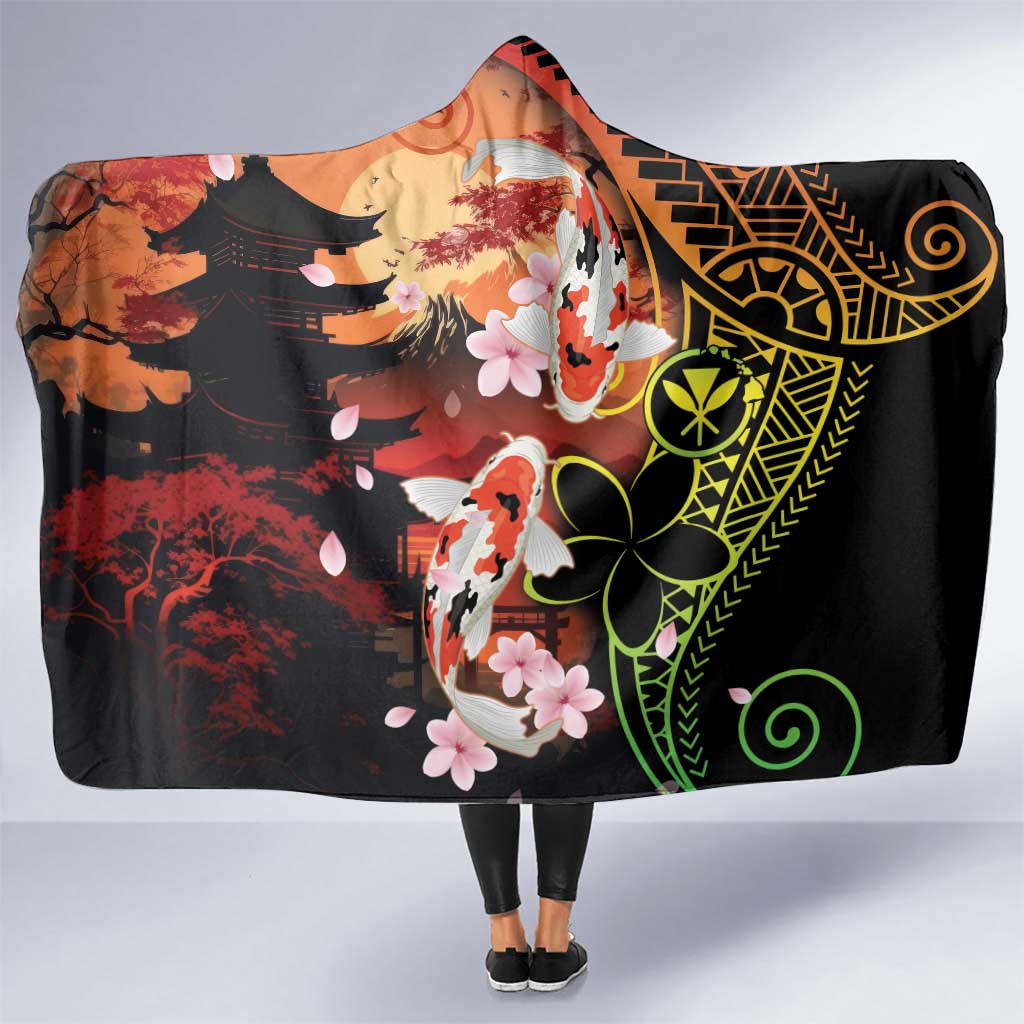 Hawaiian and Japanese Hooded Blanket Koi Fish With Kanaka Polynesian Tattoo - Polynesian Pride