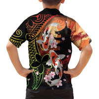Hawaiian and Japanese Kid Hawaiian Shirt Koi Fish With Kanaka Polynesian Tattoo - Polynesian Pride