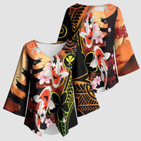 Hawaiian and Japanese Kimono Sleeve Blouse Koi Fish With Kanaka Polynesian Tattoo - Polynesian Pride