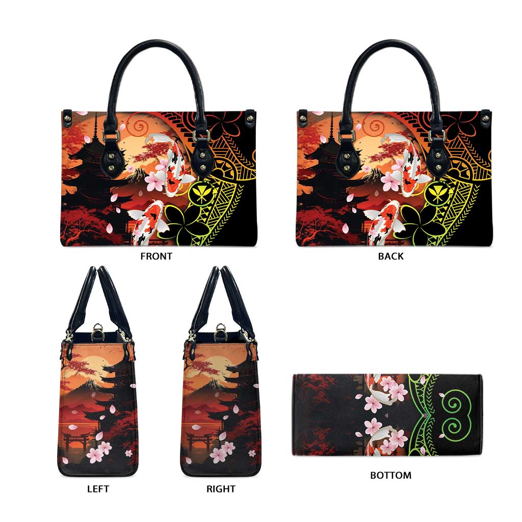 Hawaiian and Japanese Leather Bag Koi Fish With Kanaka Polynesian Tattoo - Polynesian Pride