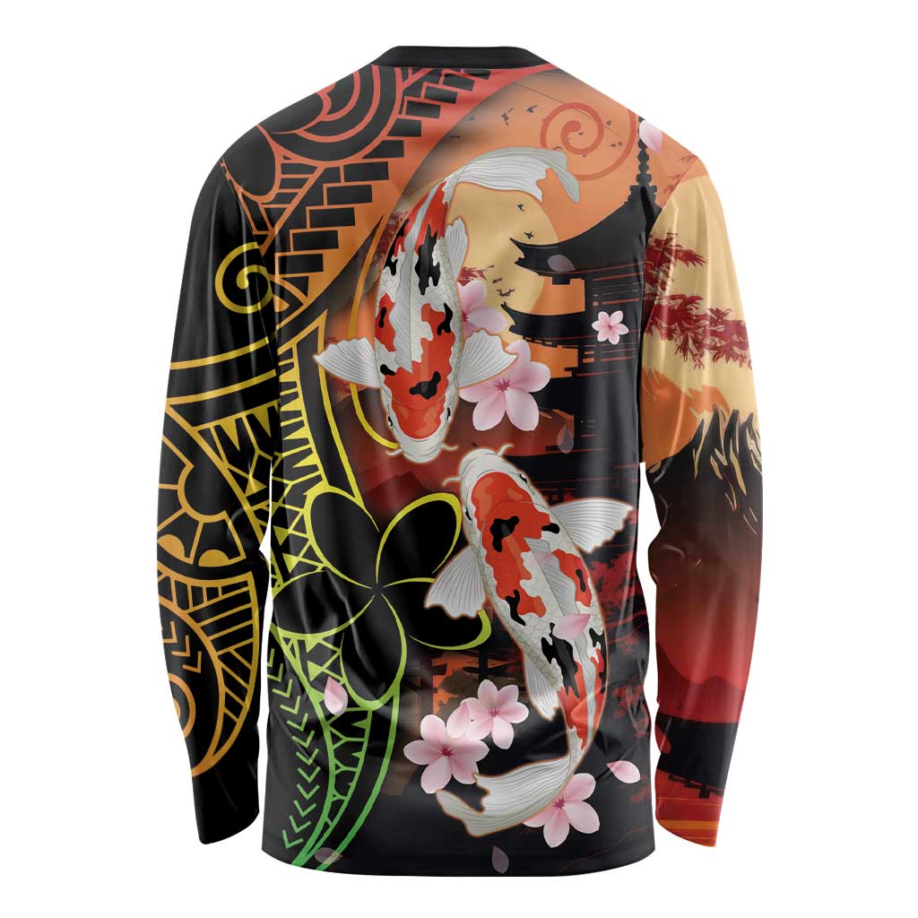 Hawaiian and Japanese Long Sleeve Shirt Koi Fish With Kanaka Polynesian Tattoo LT14 - Polynesian Pride