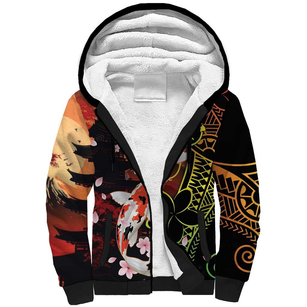 Hawaiian and Japanese Sherpa Hoodie Koi Fish With Kanaka Polynesian Tattoo - Polynesian Pride