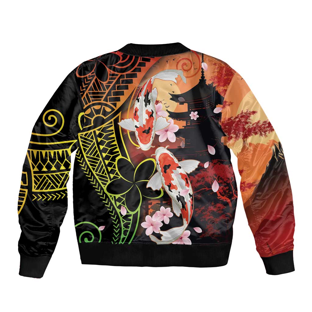 Hawaiian and Japanese Sleeve Zip Bomber Jacket Koi Fish With Kanaka Polynesian Tattoo - Polynesian Pride