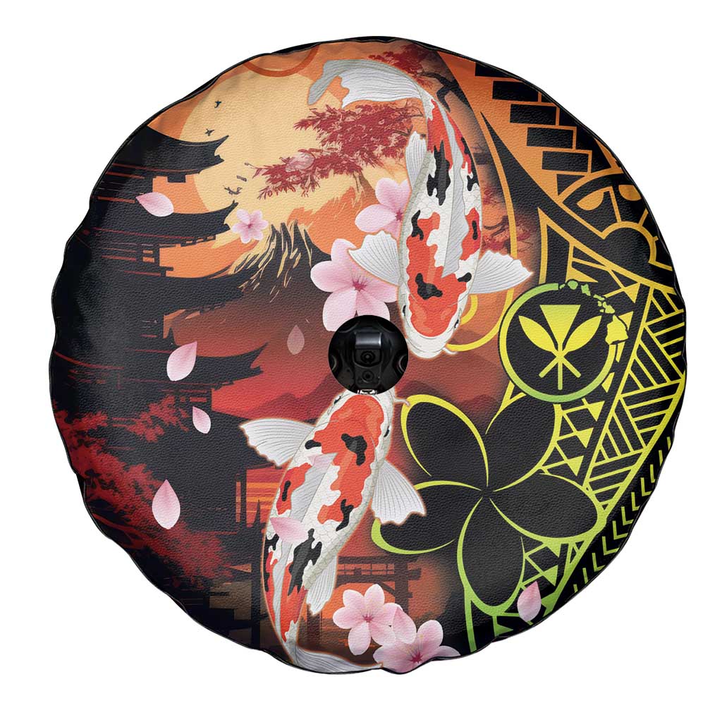 Hawaiian and Japanese Spare Tire Cover Koi Fish With Kanaka Polynesian Tattoo - Polynesian Pride