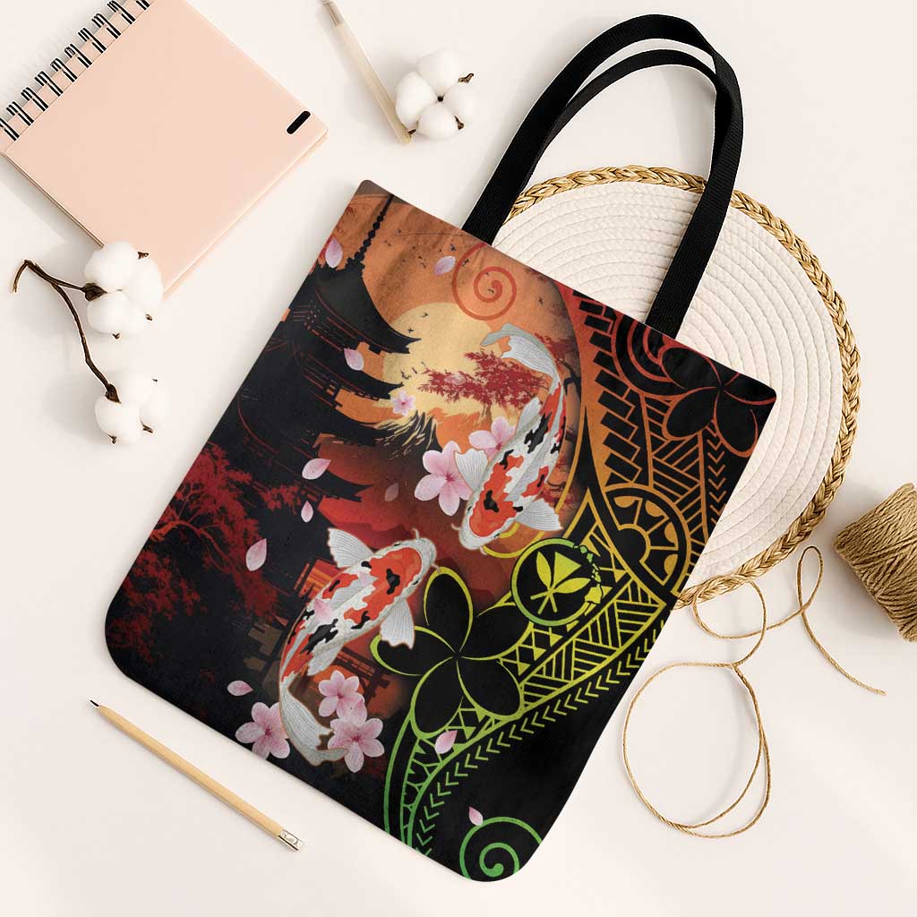 Hawaiian and Japanese Tote Bag Koi Fish With Kanaka Polynesian Tattoo - Polynesian Pride