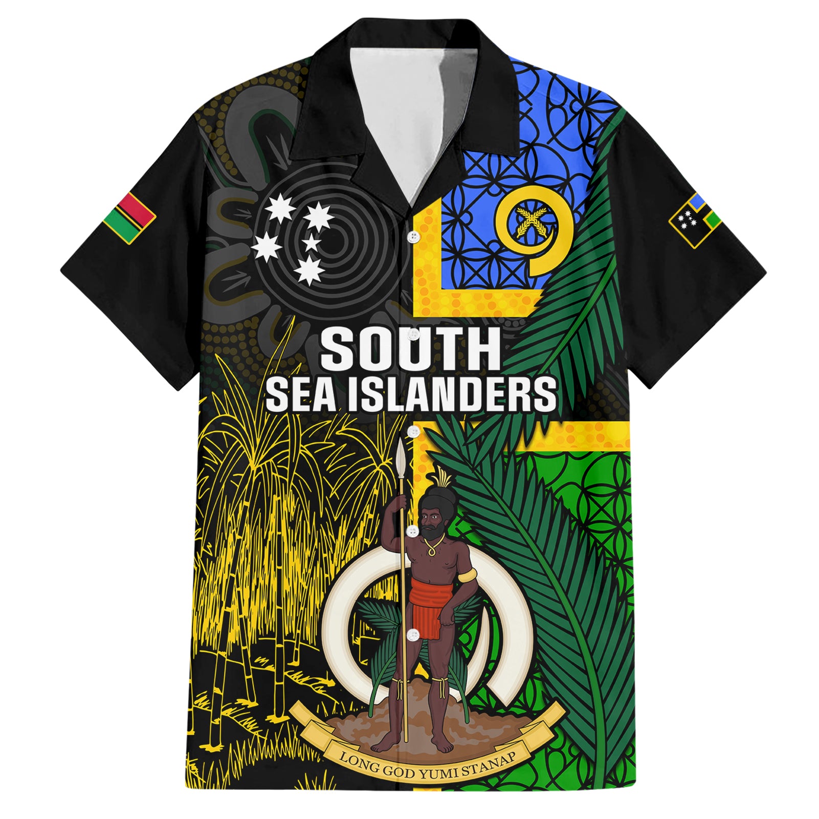 Personalised South Sea Islanders Hawaiian Shirt Kanakas With Vanuatu Coat Of Arms LT14 Black - Polynesian Pride