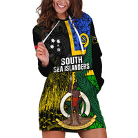 Personalised South Sea Islanders Hoodie Dress Kanakas With Vanuatu Coat Of Arms LT14 Black - Polynesian Pride