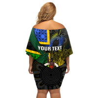 Personalised South Sea Islanders Off Shoulder Short Dress Kanakas With Vanuatu Coat Of Arms LT14 - Polynesian Pride