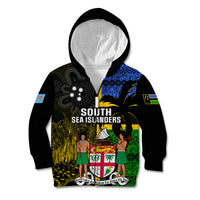 Personalised South Sea Islanders Kid Hoodie Kanakas With Fiji Coat Of Arms LT14 Zip Hoodie Black - Polynesian Pride