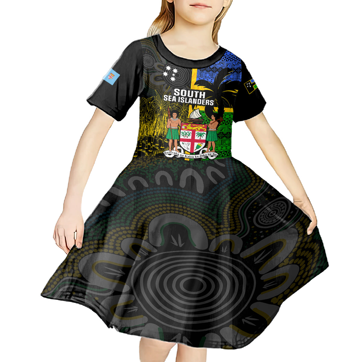 Personalised South Sea Islanders Kid Short Sleeve Dress Kanakas With Fiji Coat Of Arms LT14 - Polynesian Pride